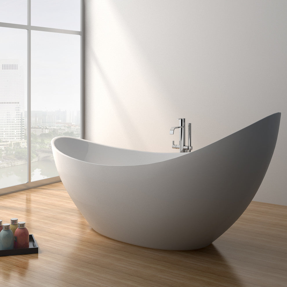 ADM Curved Freestanding Bathtub, Matte White, 73.6"