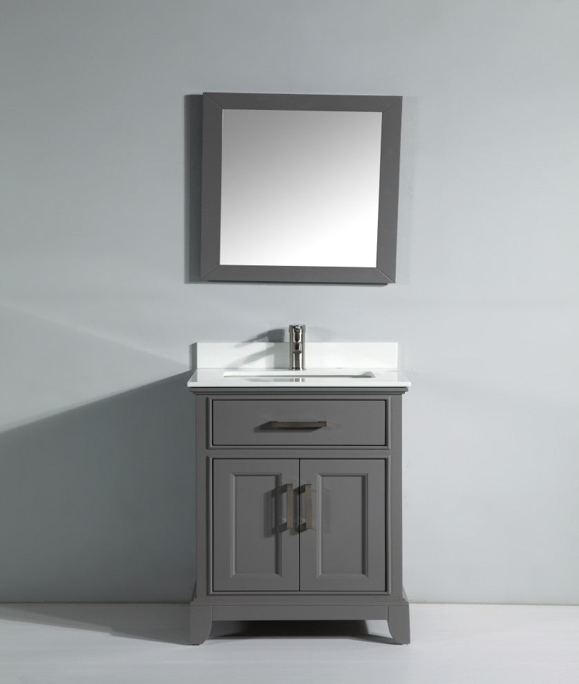 Vanity Art Bathroom Vanity Set With Engineered Marble Top, 30", Gray, Standard Mirror