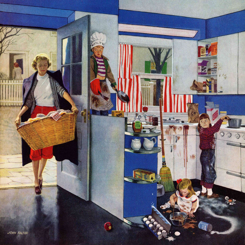 "Mother's Little Helpers" Painting Print on Canvas by John Falter