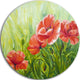 Blooming Poppies With Green Leaves, Floral Disc Metal Artwork, 36"