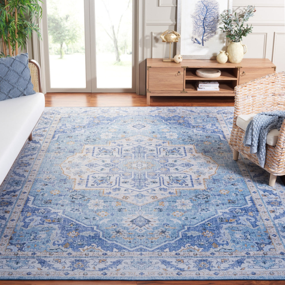 Safavieh Tucson TSN118 Rug Machine-Washable, Light Blue/Blue, 9'x12'