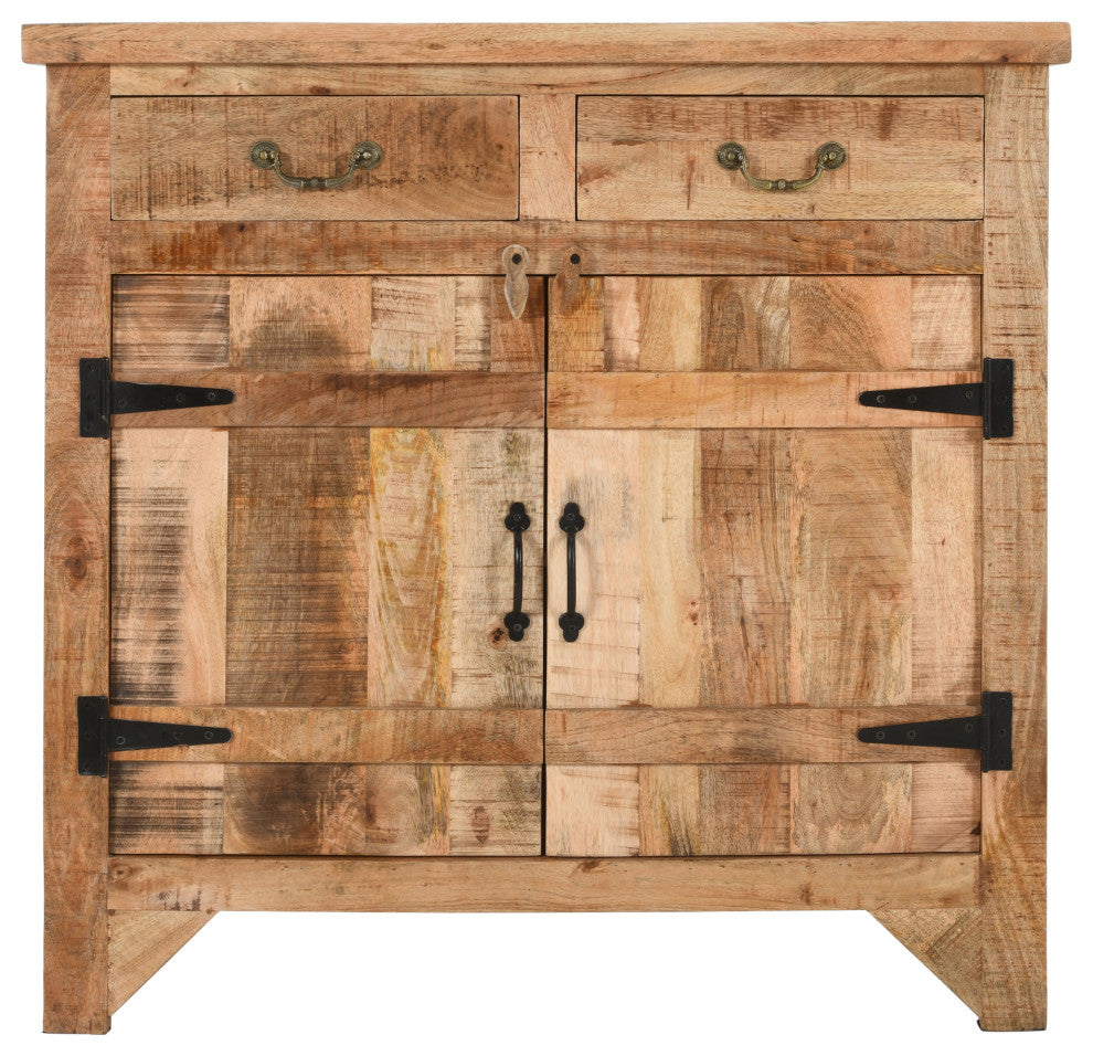 39" Farmhouse Cabinet 2 Drawer Mango Wood Console 2 Door Storage Brown