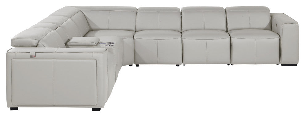 Niccolo Italian Leather 7-Piece L-Shaped Power Reclining Sectional, Light Gray