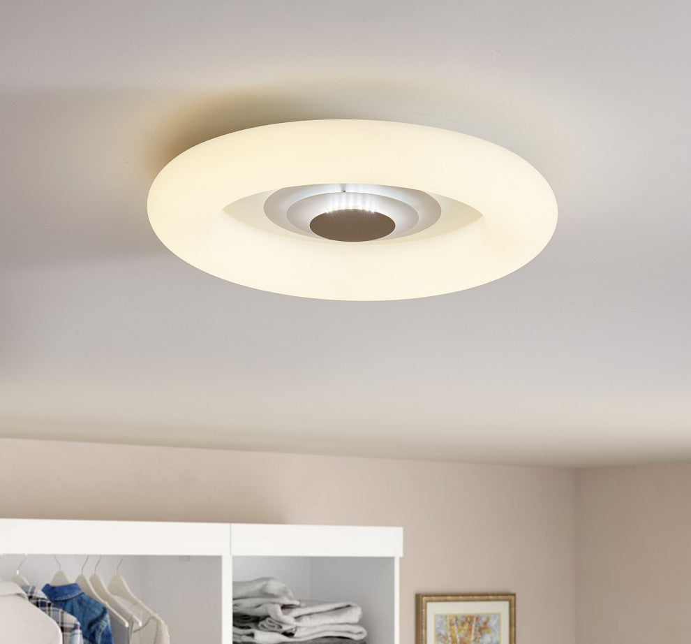 1-Light Round LED Flush Mount Light Modern Acrylic Tiered Ceiling Light, White