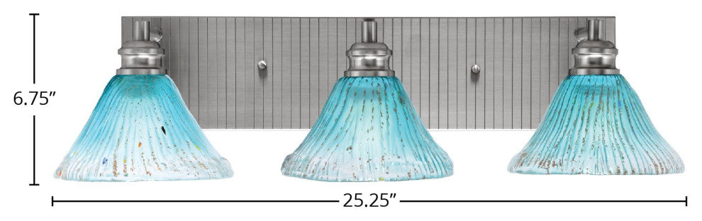 Edge 3-Light Bath Bar, Brushed Nickel Finish, 7" Teal Crystal Glass