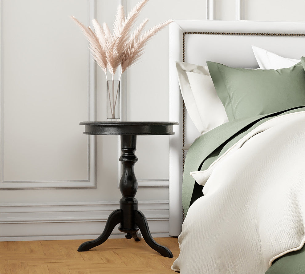 Anna Pedestal Base Accent Table, Antique Black