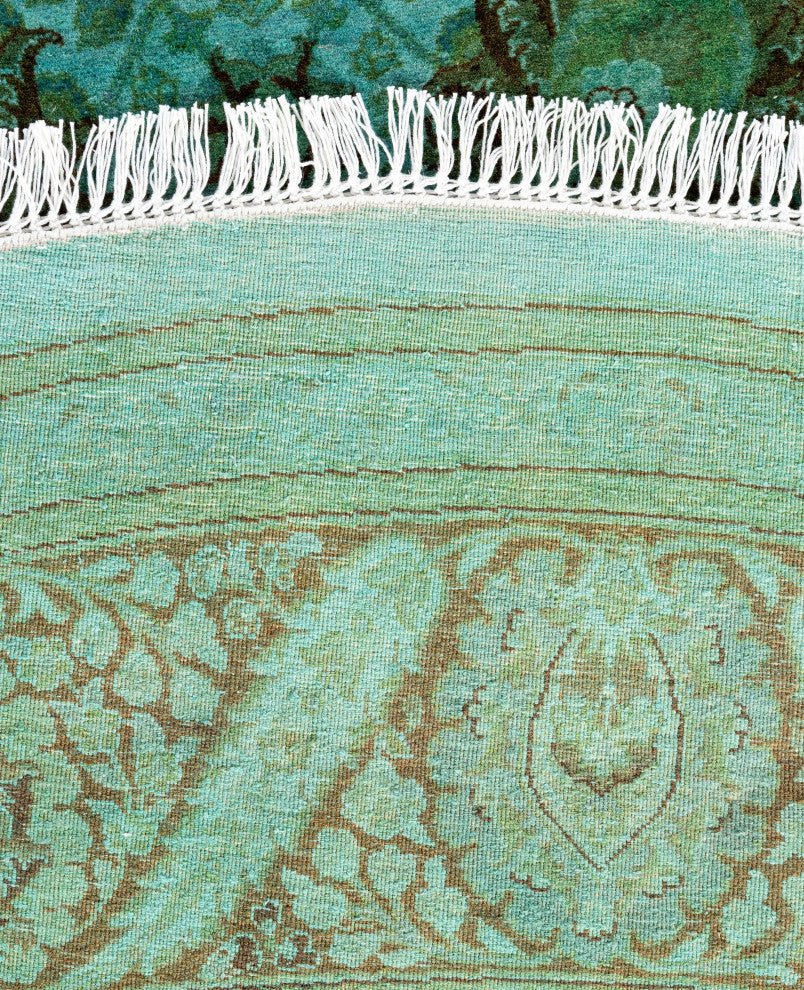 Overdyed One-of-a-Kind Hand-Knotted Area Rug Green, 7' 1" x 7' 1"