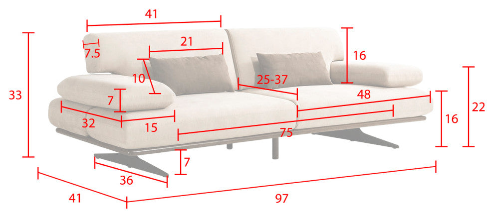 Delano Beige Faux Suede Sofa With Sliding Backrest and Armrest