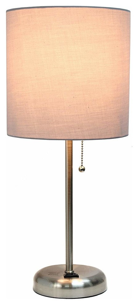 Gray Brushed Steel Lamp With Charging Outlet and Shade, Gray, Pack of 2