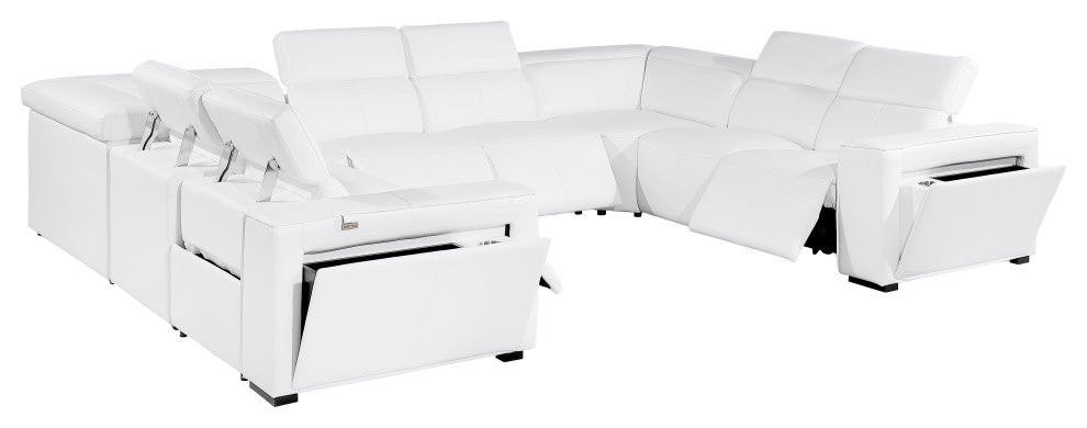 Niccolo Italian Leather 8-Piece U-Shaped 4 Power Reclining Sectional, White.