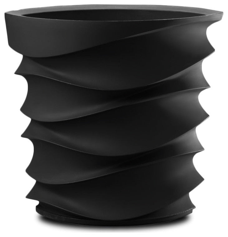 Eye Am Artistic Curved Planter for All Weather - 26" Planter, Caviar Black