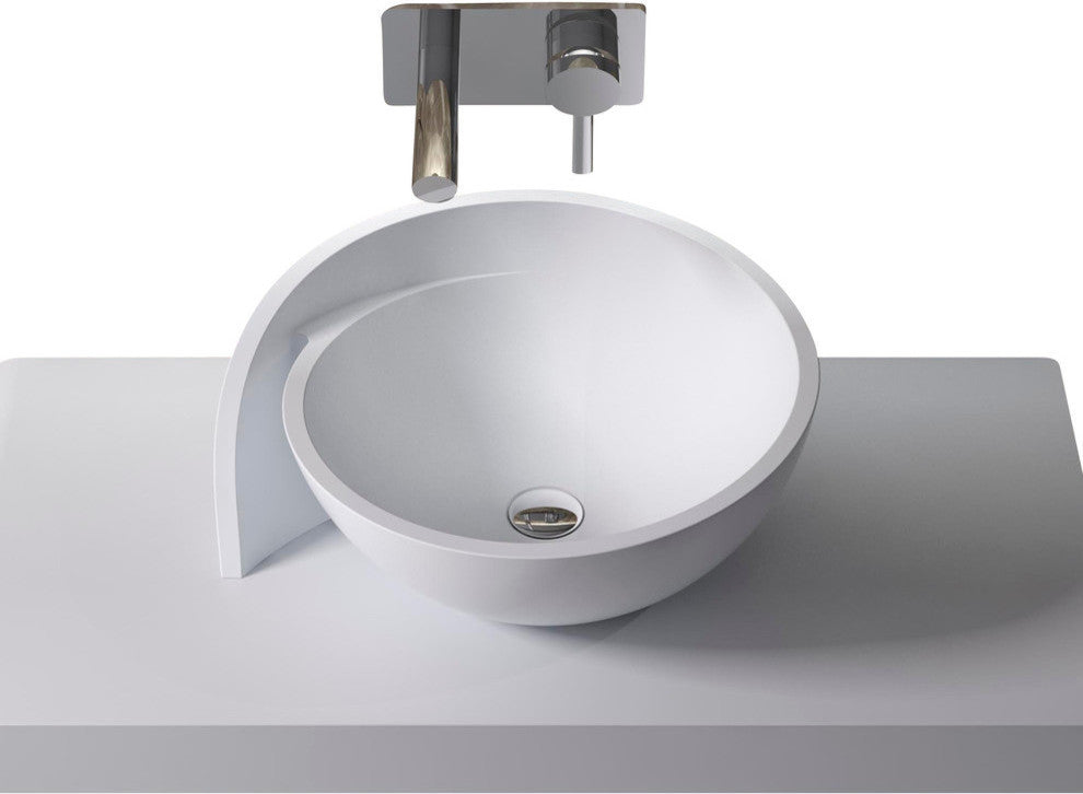ADM Circle Countertop Vessel Sink, White, 20", Glossy White