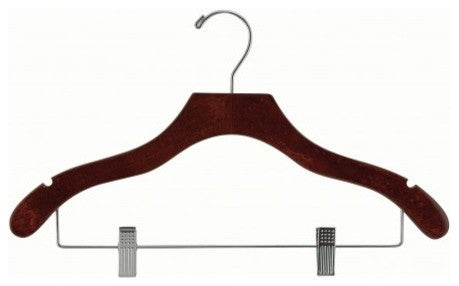 Wooden Wavy Combo Hanger, Walnut/Chrome Finish, Box of 25