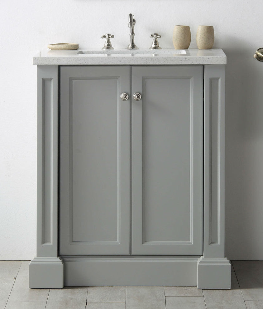 30" Wood Sink Vanity With Quartz Top-No Faucet