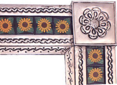 Medium Silver 4-Leaves Sunflower Tile Talavera Tin Mirror
