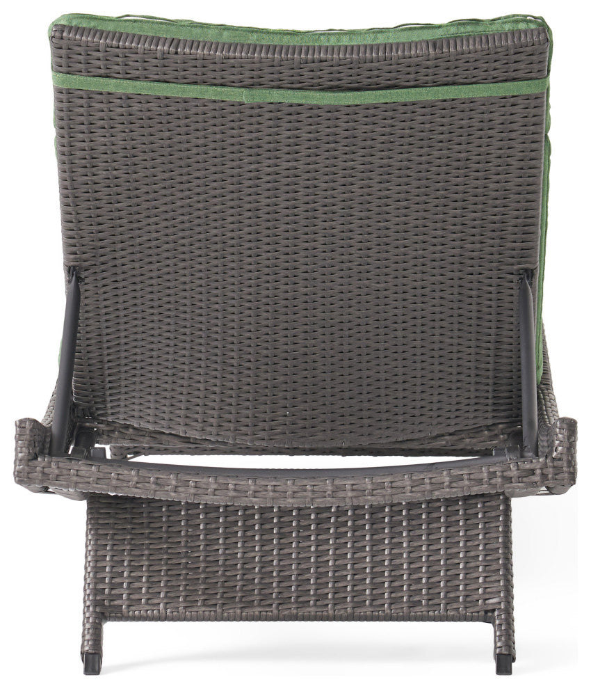 GDF Studio Nassau Outdoor Gray Wicker Chaise Lounge, Jungle Green Cushion