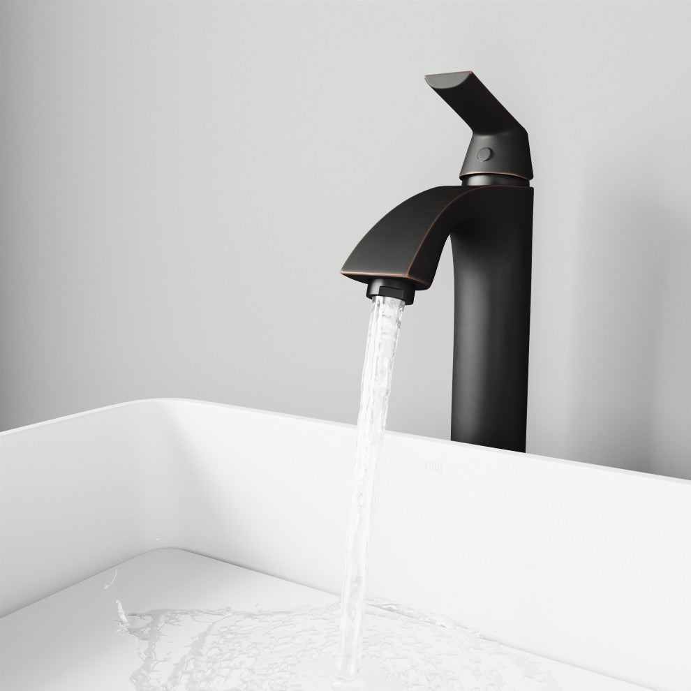 VIGO Linus 12" H Single Handle Single Hole Bathroom Vessel Faucet, Antique Rubbed Bronze, With Pop-Up Drain