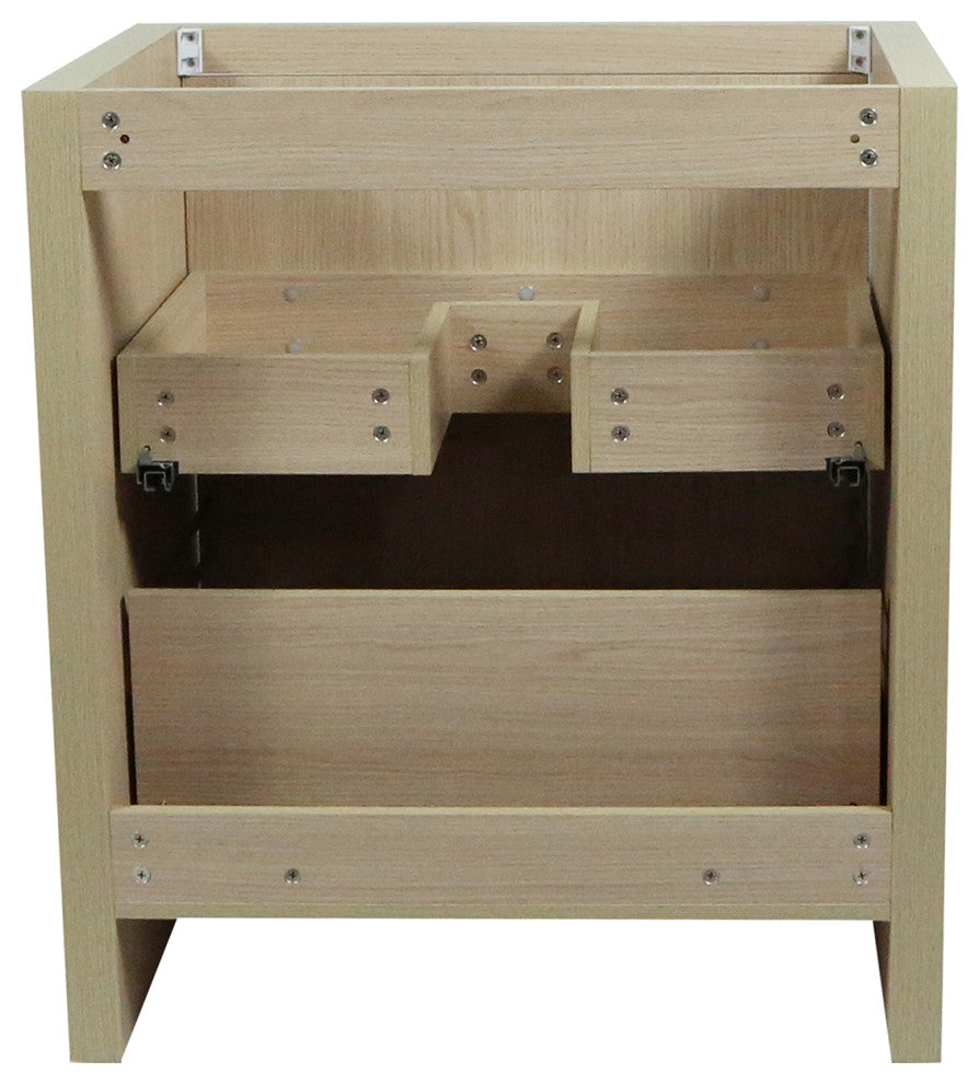 30" Single Sink Vanity, Neutral Finish With White Ceramic Top