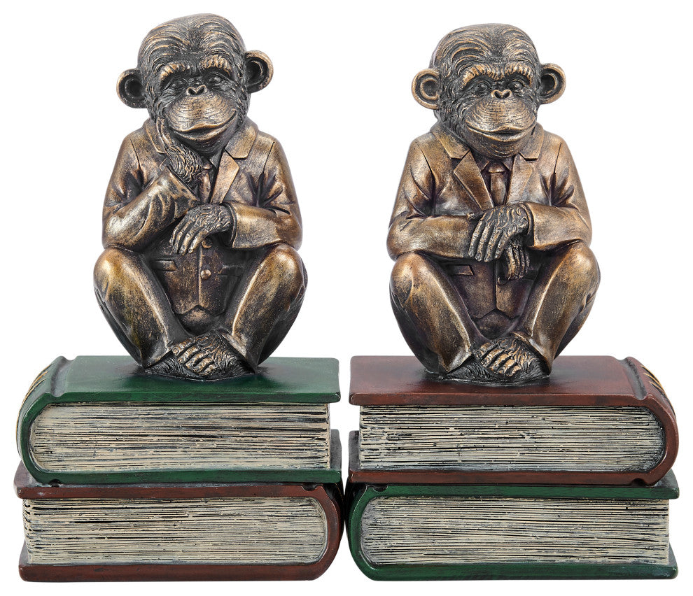 Danya B. Monkeys on Books Polyresin Antique Patina Finish Bookend Set of 2