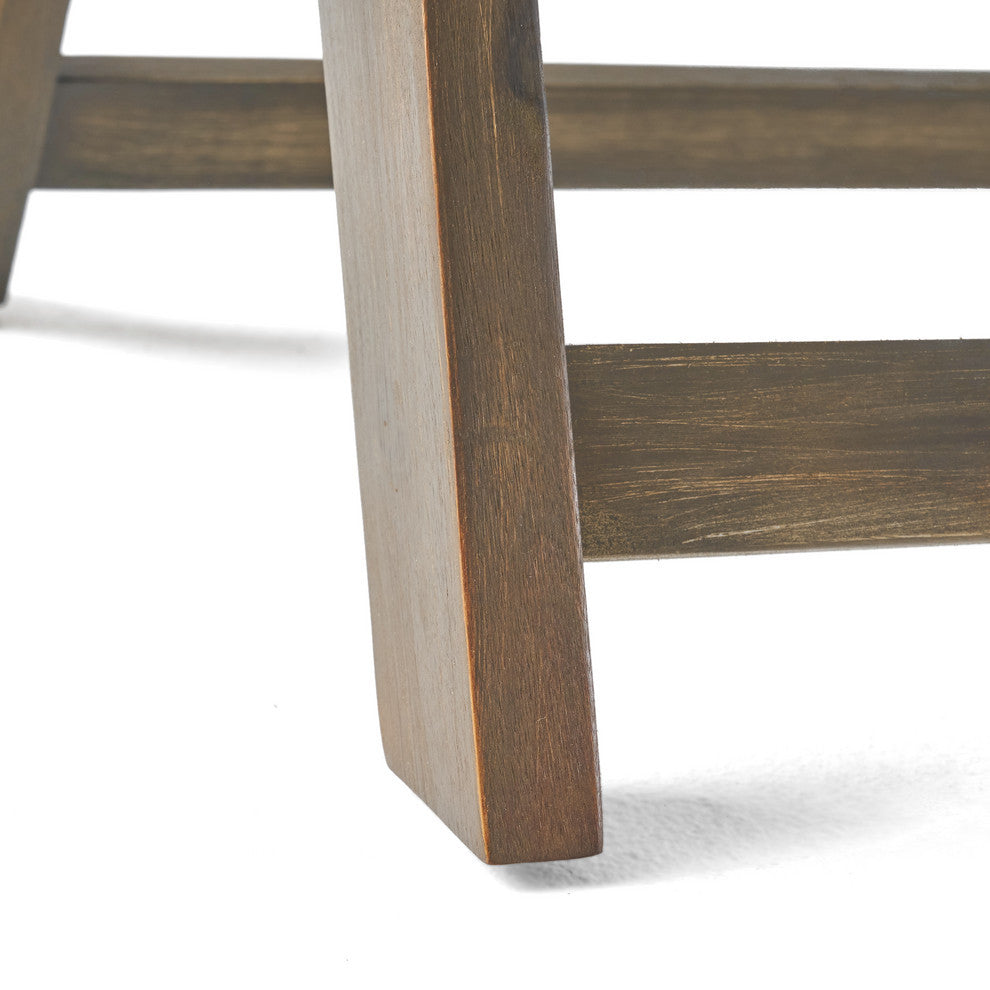 Rosalind Outdoor 2 Seater Acacia Wood Club Chairs and Side Table Set, Gray, Dark Gray