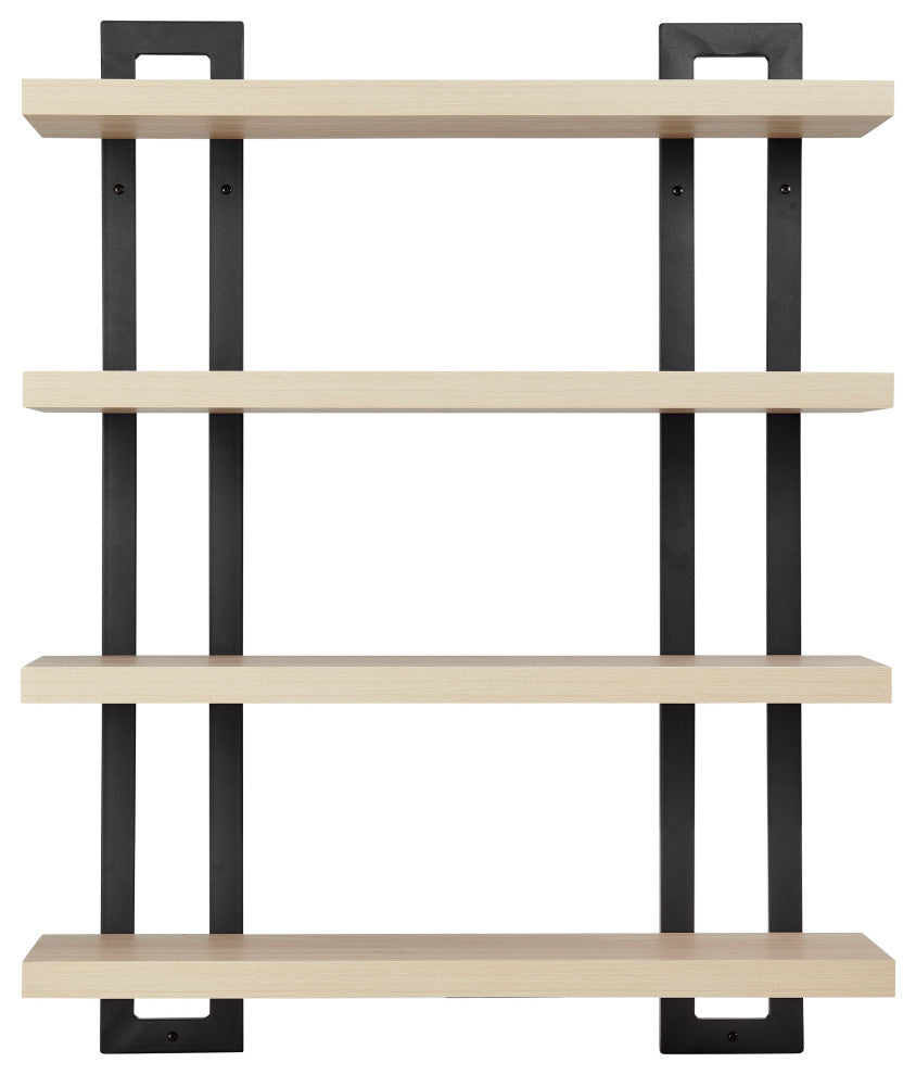 Danya B. 4-Tier Floating Bracket Wall Shelf Metal and MDF Finish, White Birch
