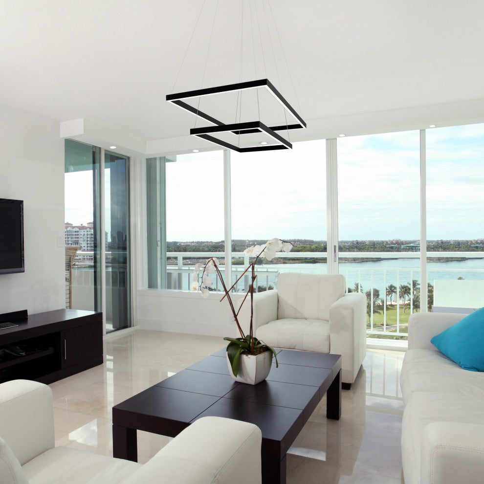 Atria Duo LED Adjustable 2-Tier Chandelier, Black