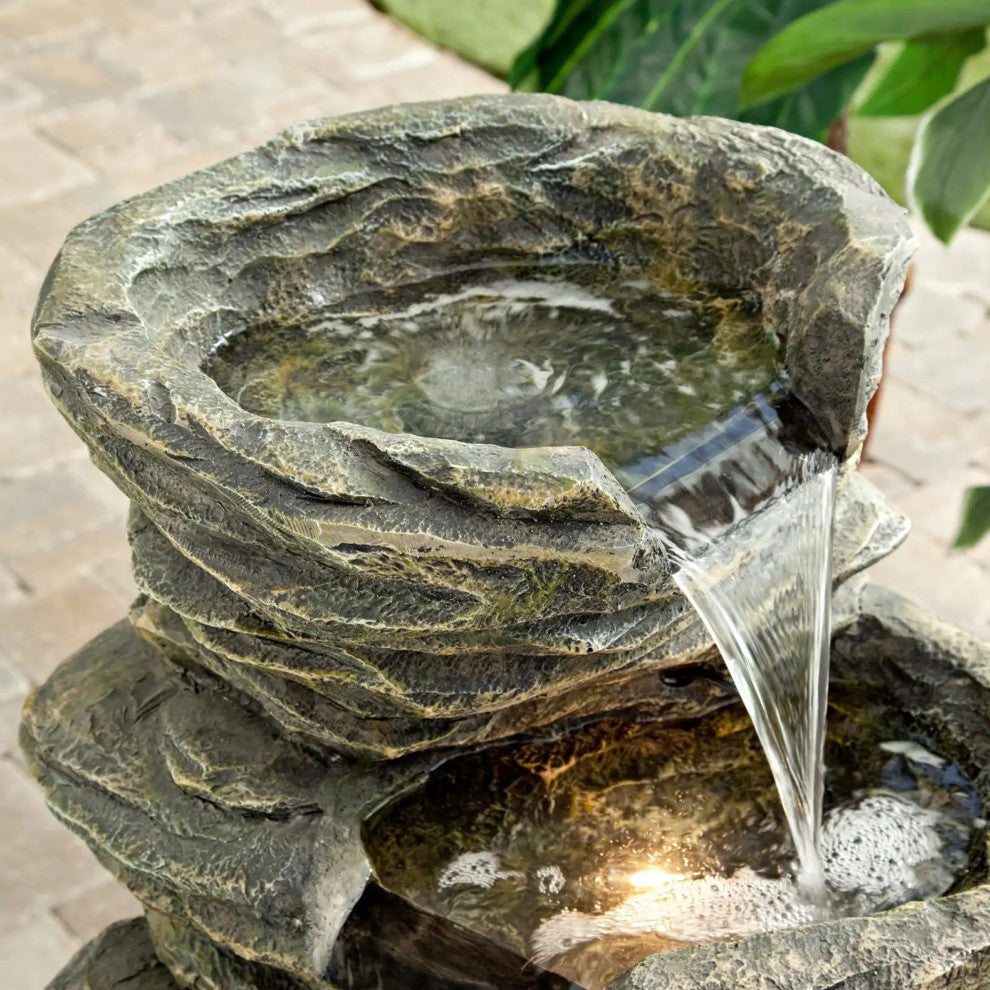 5-Level Rock Pond Fountain With Miniature Lights, Gray