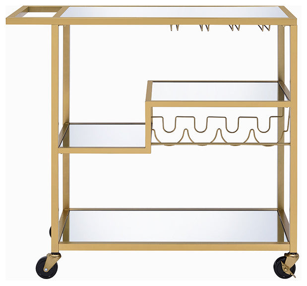 40" X 16" X 37" Gold And Clear Glass Serving Cart