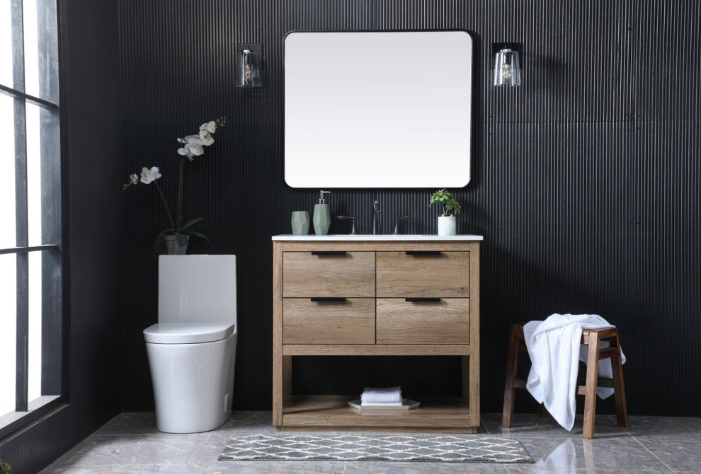 Louie 36" SIngle Bathroom Vanity, Natural Oak