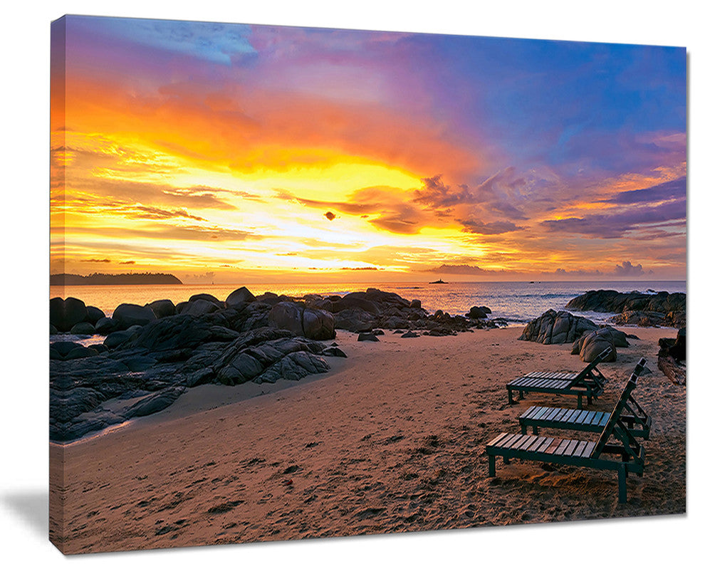 "Khao Lak Beach View At Sunset" Modern Seashore Canvas Art, 40"x30"