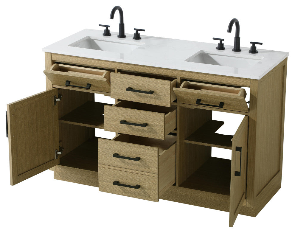 Home Living 54" Double Bathroom Vanity, Honey Brown