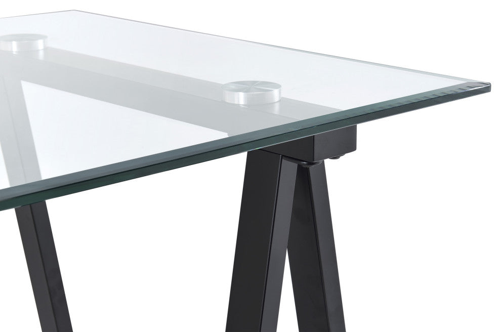 Middleton Desk With Clear Glass Top and Black Base