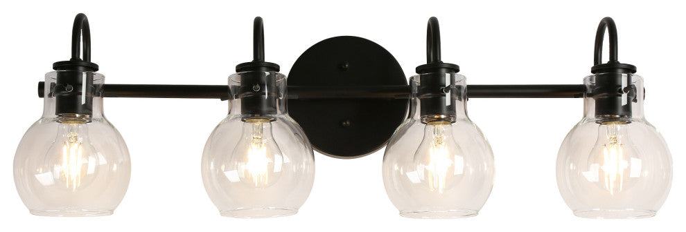 LNC Modern Matte Black Globe Clear Glass Bathroom Vanity Light, 4 Lights