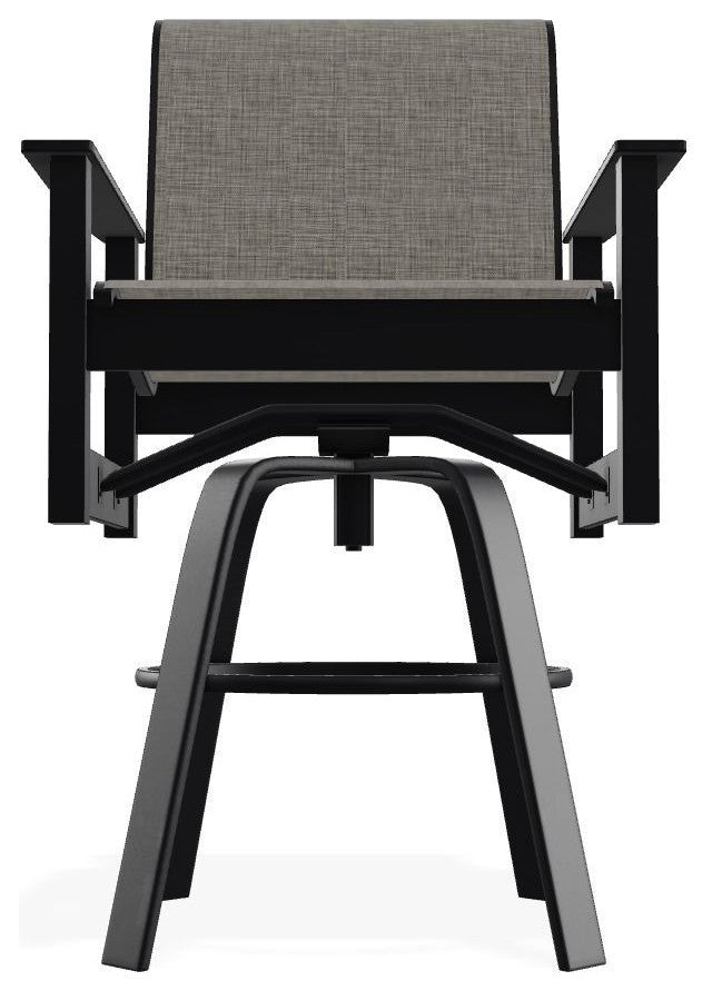 Leeward Sling Bar Height Outdoor Swivel Armchair, Storm/Black
