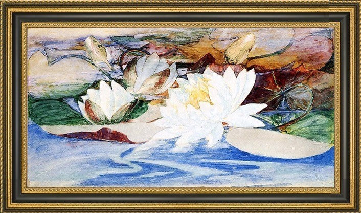 John La Farge Waterlilies Framed Premium Canvas Print, 15"x30"