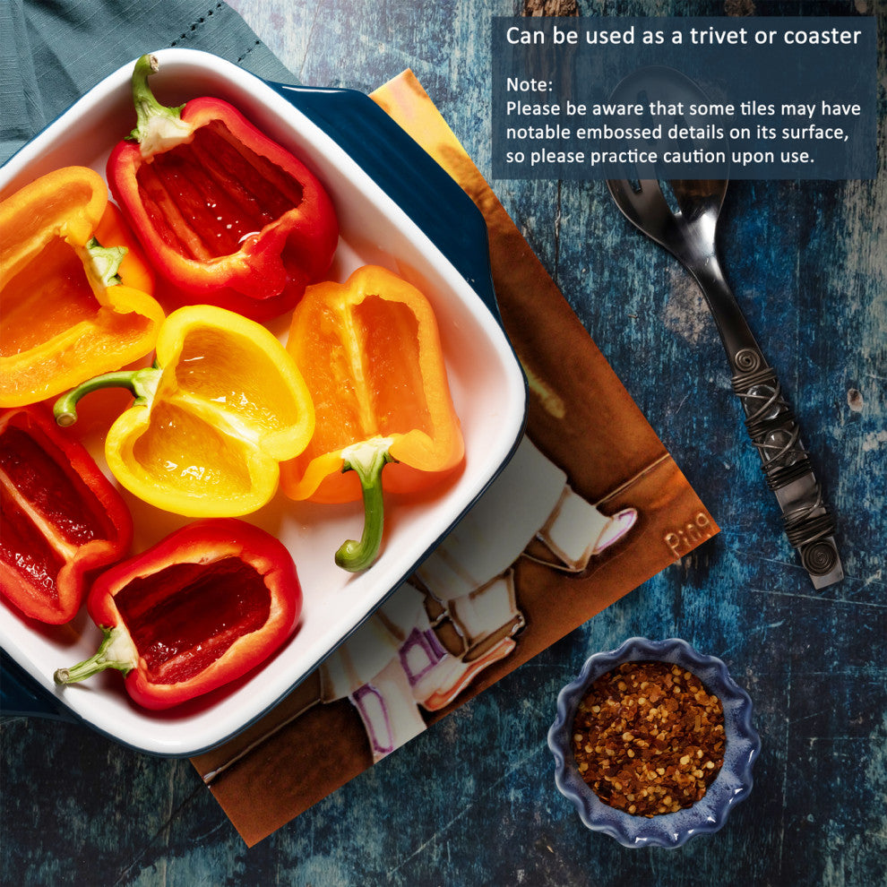 8x8" Two Chefs Ceramic Art Tile Hot Plate Trivet and Wall Decor