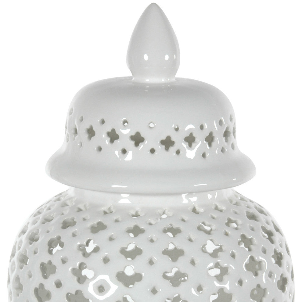 16" Carved Lattice Decorative Temple Jar