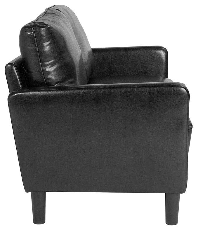 Washington Park Upholstered Loveseat, Black Leather