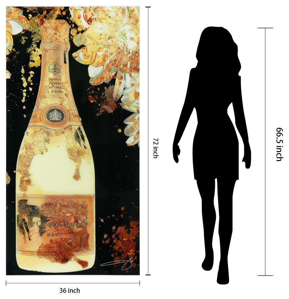 "Let's Celebrate" Huge Champagn Bottle Wall Art Tempered Art Glass 72"x 36"