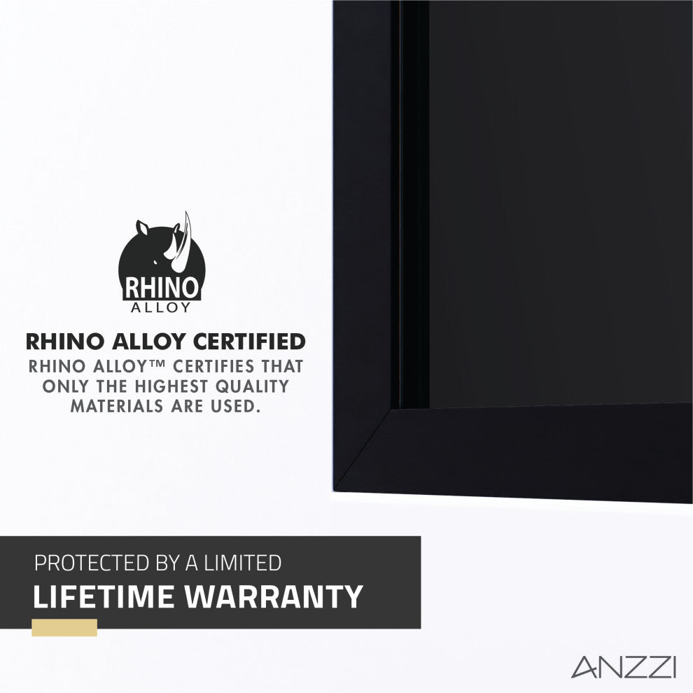 Veil Series 74"x34" Framed Frosted Glass Shower Screen Shower Door, Matte Black, Tinted