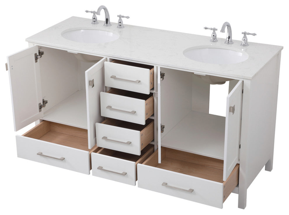 White 60" Double Sink Bathroom Vanity