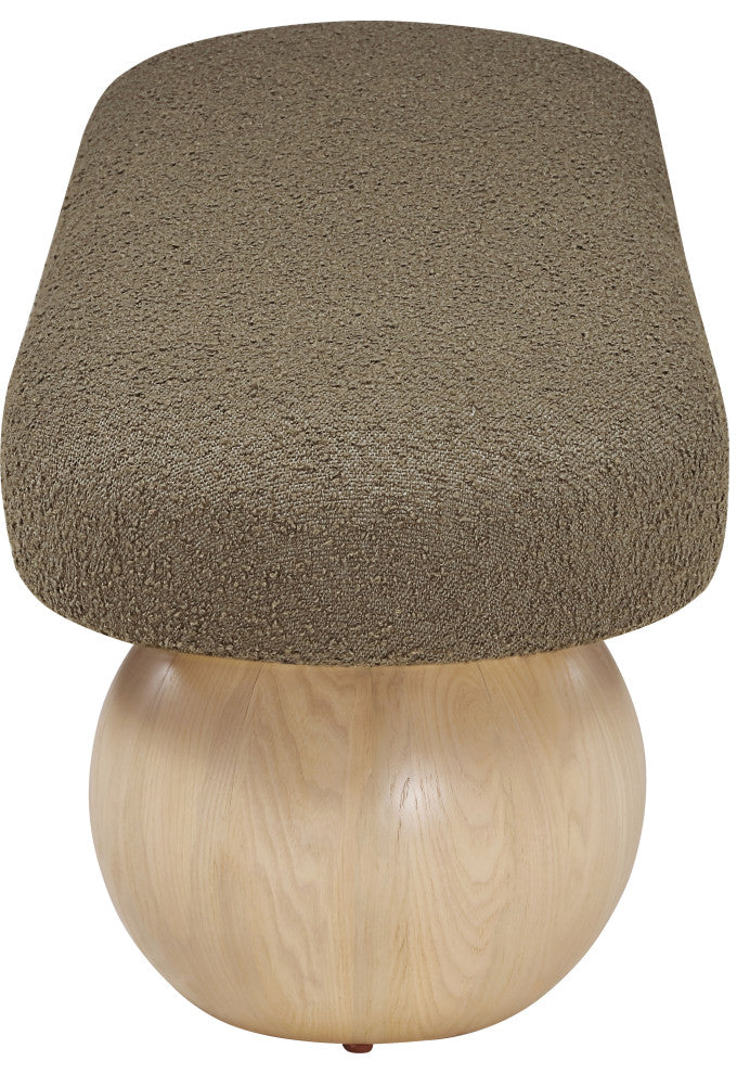 Meridian Furniture Bowie Boucle Fabric Upholstered Bench, Olive, Natural Finish