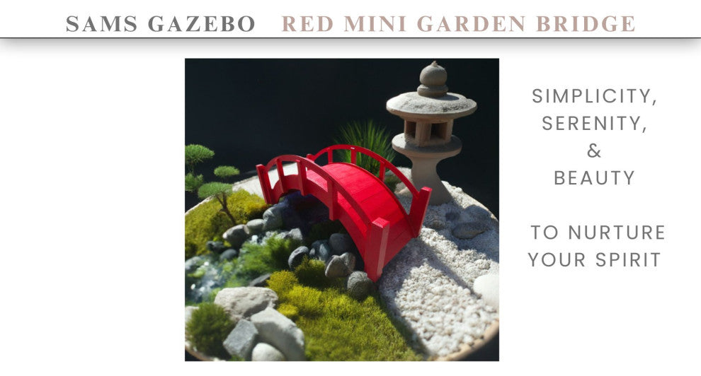 Miniature Red Japanese Wood Garden Bridge, 25", Assembled