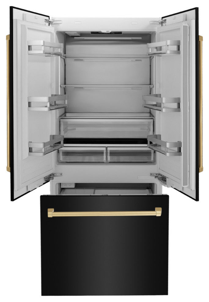 ZLINE Refrigerator With Internal Water, Black Stainless With Gold RBIV-BS-36-G