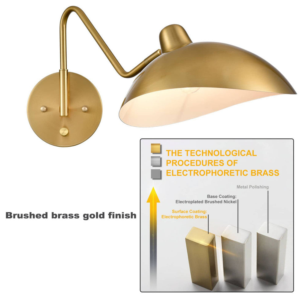 Modern Brass Plug-in Swing Arm Wall Light Fixture Set of 2