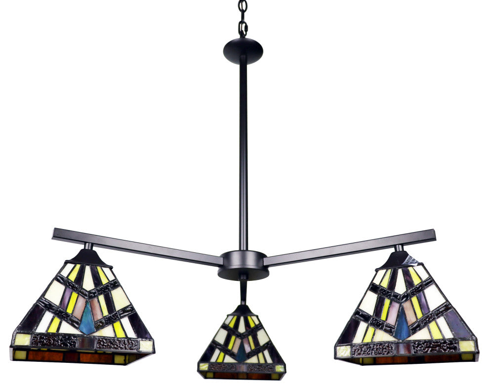Vincent Mission Tiffany-Style 3 Light Chandelier 27" Wide