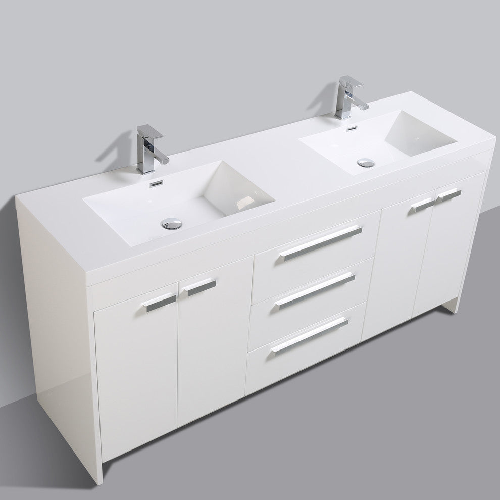 Eviva Lugano 72" White Modern Bathroom Vanity White Integrated Acrylic Sink