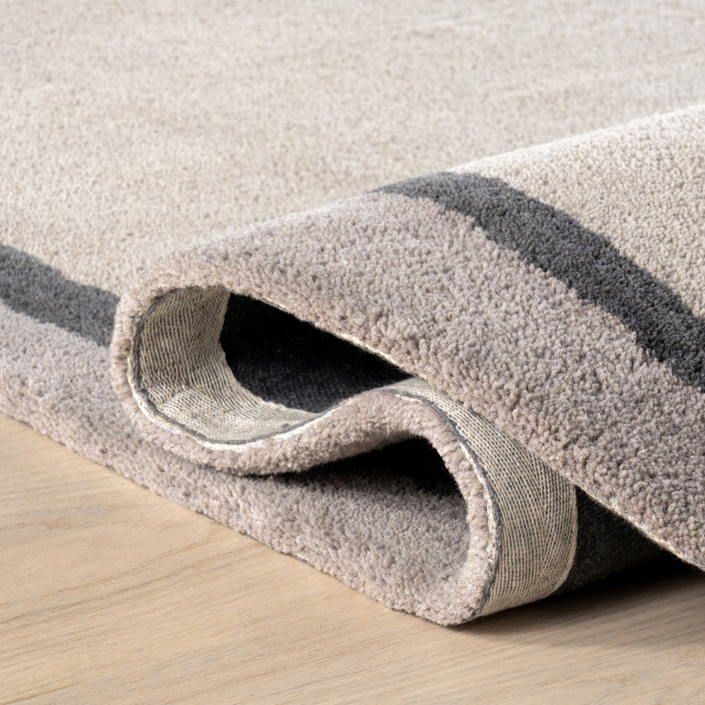 Greenwich Abstract Wool Area Rug, Grey 4'x6'Shaped