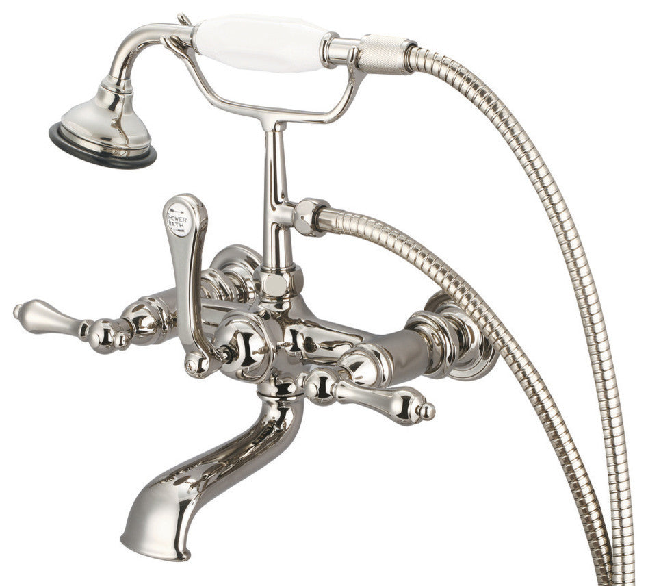 Vintage 7" Spread Wall Mount Tub Faucet & Handheld Shower, Lever handles