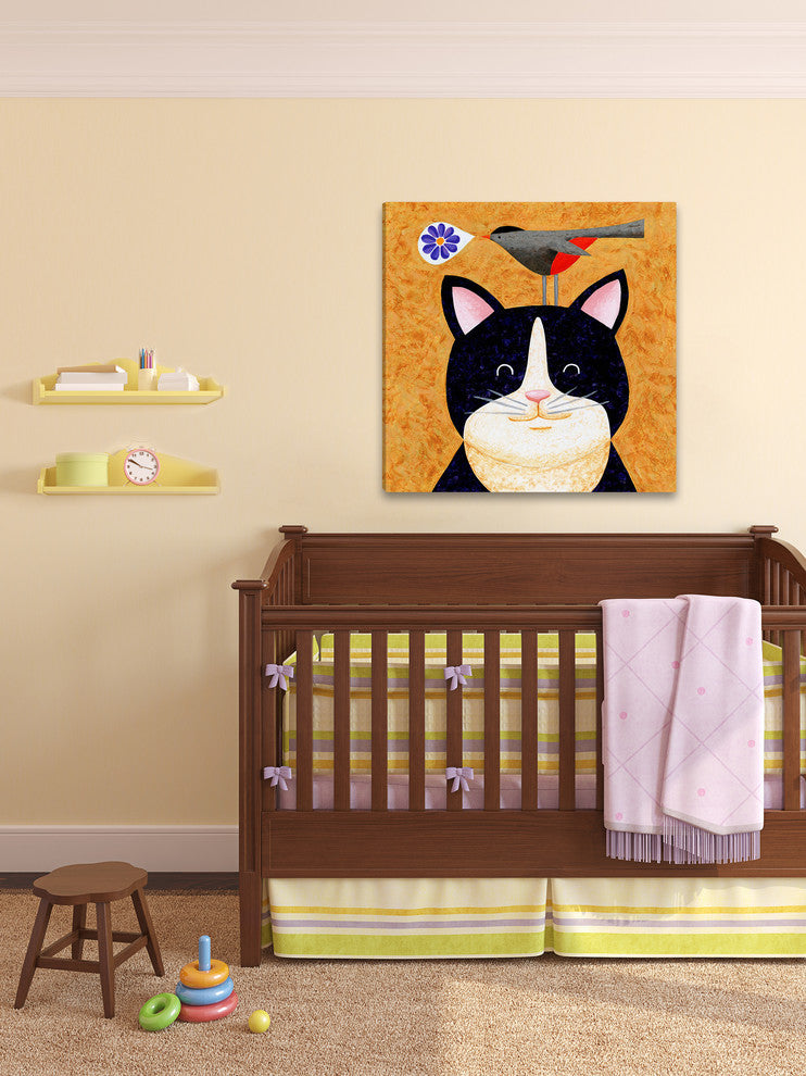 Marmont Hill, "Floral Meowsical" by Janet Nelson Print on Wrapped Canvas, 48x48